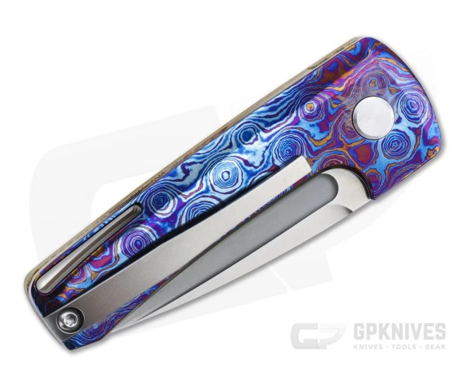 D Rocket Design Harlock Two Faced Automatic Satin M390 Mokume Timascus Folder 0073 - Image 2