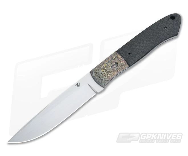 Aaron Frederick 3PS Medium Fixed Blade Damascus Bolster and LS Carbon Fiber