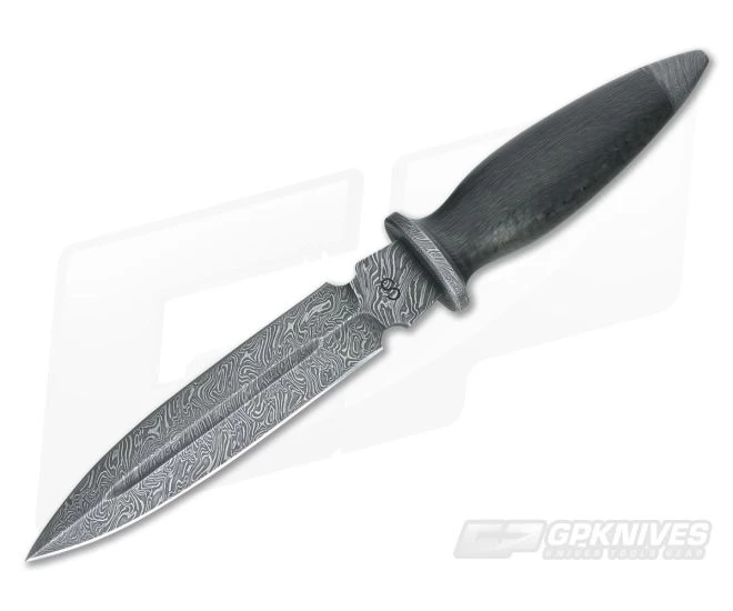 Olamic Cutlery Fixed Blade Dagger Carbon Fiber and Damascus