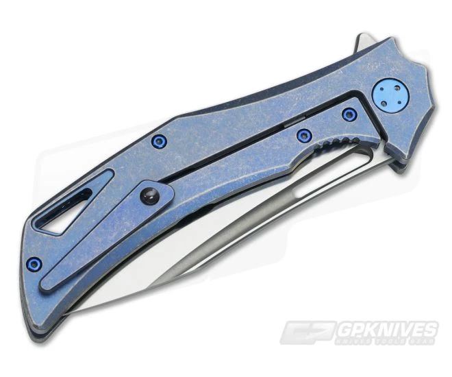 Olamic Cutlery Swish Flipper Blue Stonewash Holes Ti Satin Elmax - Image 2