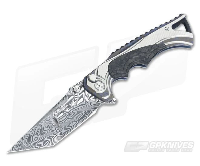 Brian Tighe 4" Tighe Fighter Splatter Ti Carbon Fiber Inlay Damasteel Tanto Point