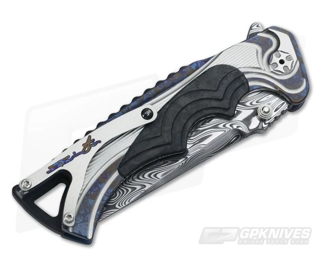 Brian Tighe 4" Tighe Fighter Splatter Ti Carbon Fiber Inlay Damasteel Tanto Point - Image 2