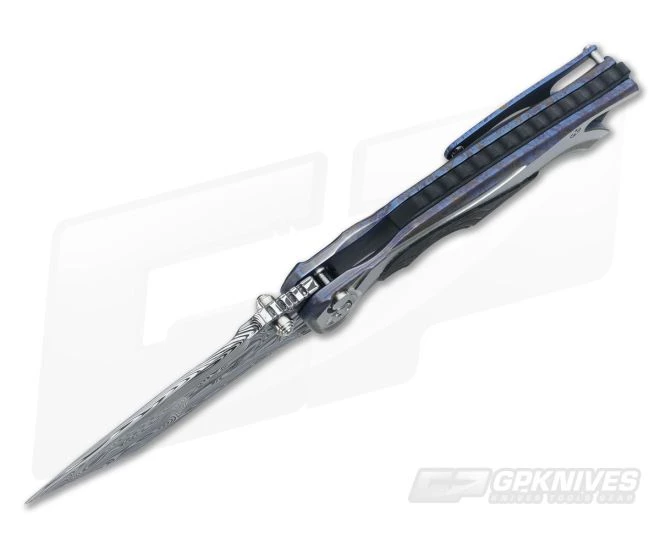 Brian Tighe 4" Tighe Fighter Splatter Ti Carbon Fiber Inlay Damasteel Tanto Point - Image 3