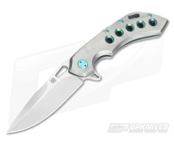 Olamic Cutlery Wayfarer 247 Orange Peel Green Hybrid M390 Flipper