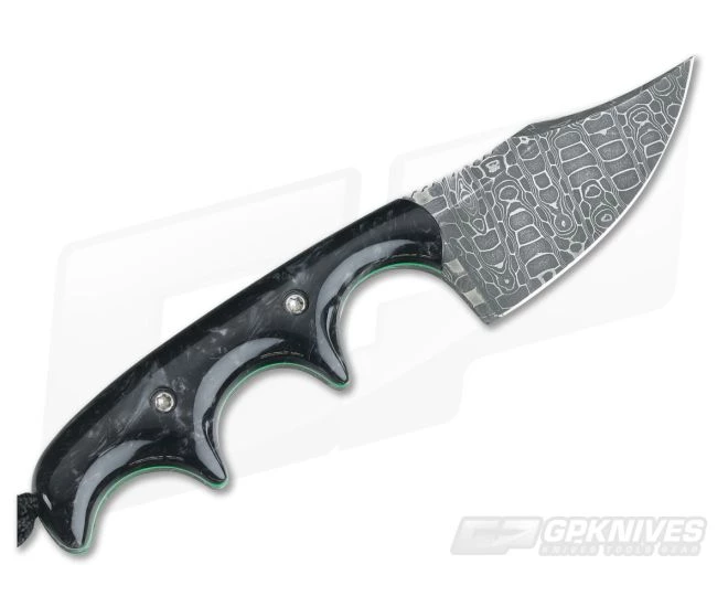 Alan Folts Custom Minimalist Bowie Neck Knife Black Pearl Kirinite Reptilian Damascus - Image 3