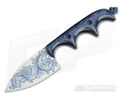 Alan Folts Custom Minimalist Drop Point Neck Knife Blue Pearl Kirinite Scroll Work Beta Titanium
