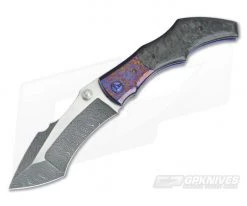 Alan Folts Curvo Folder Stainless Damascus Timascus Bolster Marbled Carbon Fiber