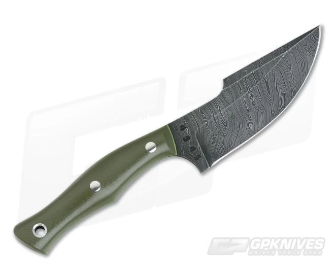 Olamic Cutlery Compact Hunter OD Green G10 HCVD Damascus Harpoon - Image 3