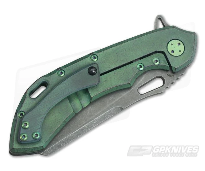Olamic Cutlery Wayfarer 247S Kinetic Rainforest Green 3-Hole Sheepscliffe Stonewash M390 Flipper - Image 2