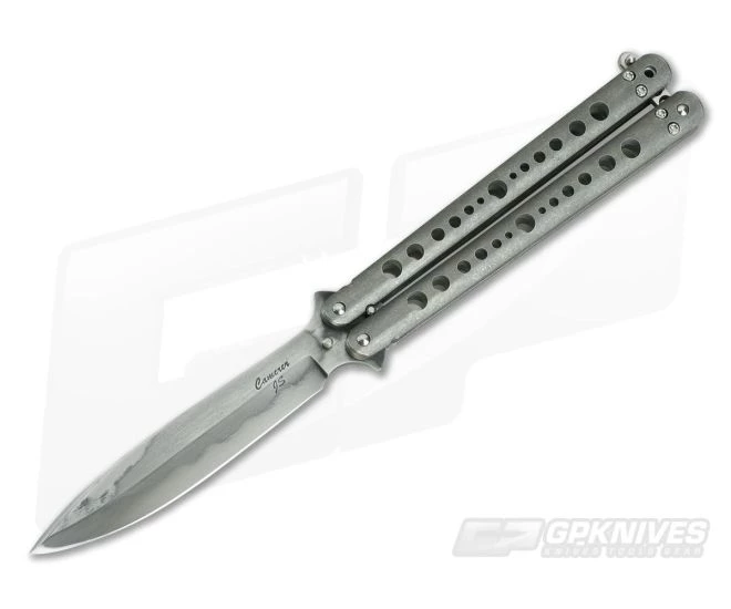 Craig Camerer Skeleton Balisong Tumbled Titanium W2 Spear Point with Hamon