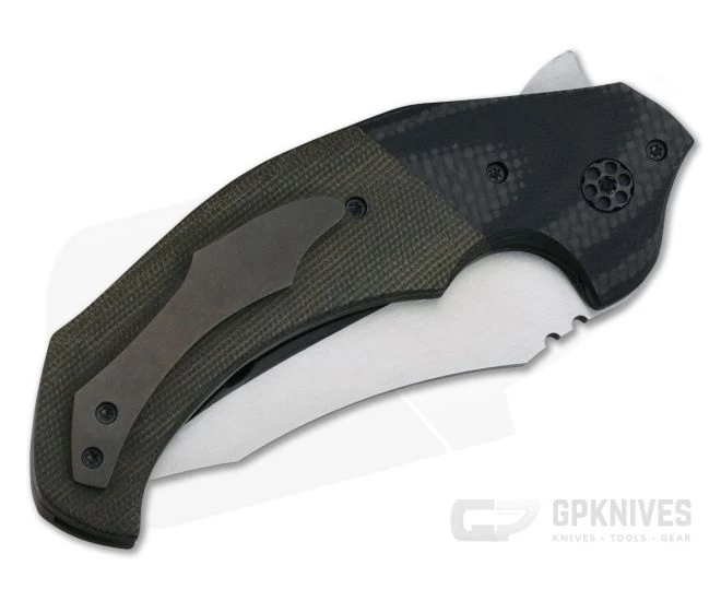 Greg Lightfoot Custom Element Carbon Fiber Bolstered Green Micarta CPM-154 Flipper - Image 2