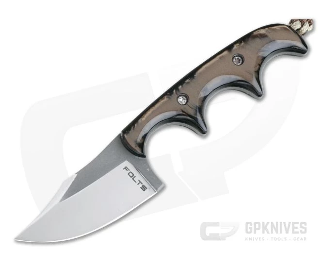 Alan Folts Custom Minimalist Bowie Neck Knife Two-tone CPM-154 Brown Kirinite Acrylic
