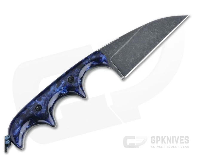 Alan Folts Custom Minimalist Wharncliffe Neck Knife Blue Pearl Kirinite Black Washed CPM154 - Image 3