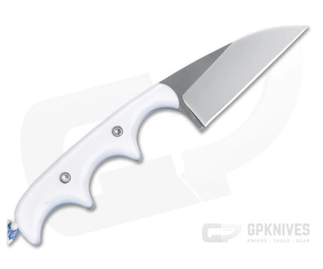 Alan Folts Custom Minimalist Wharncliffe Neck Knife White Pearl Kirinite Polished Two-Tone CPM154 - Image 3