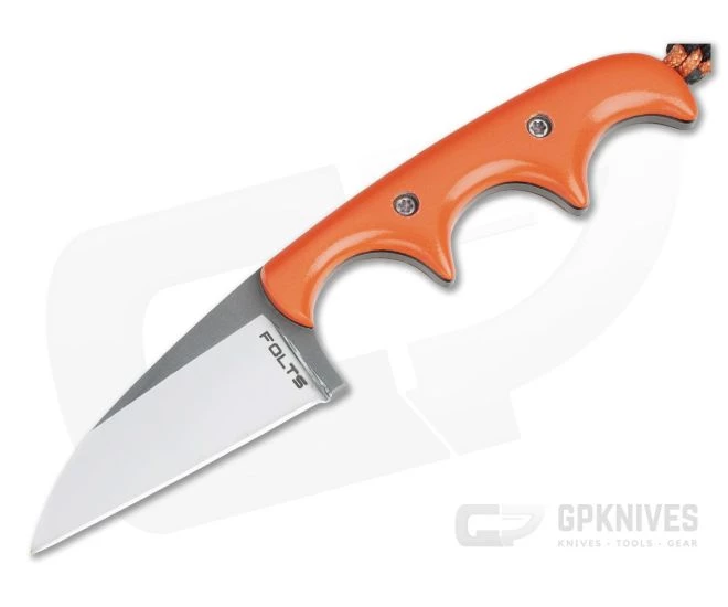 Alan Folts Custom Minimalist Wharncliffe Neck Knife Polished Orange G10 Polished Two-Tone CPM154