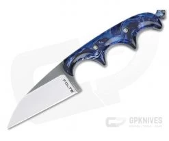 Alan Folts Custom Minimalist Wharncliffe Neck Knife Custom Blue Acrylic Polished Two-Tone CPM154