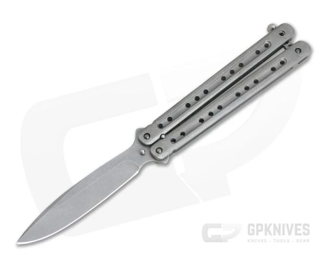 Craig Camerer Continuum Mid-Tech Balisong Orange Peel Channel Titanium Acid Stonewashed CPM-154