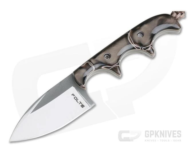 Alan Folts Custom Minimalist Spear Point Neck Knife Pearl Brown Kirinite Polished CPM154