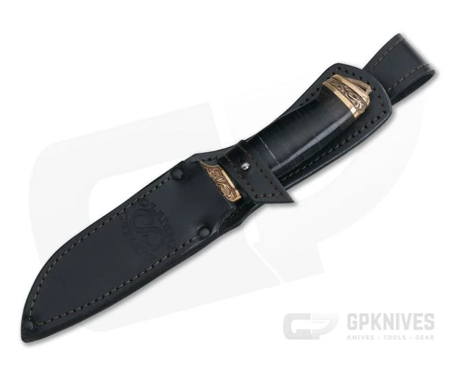 Olamic Cutlery Suna Stacked Leather Bronze Fittings Damascus Fixed Blade - Image 2
