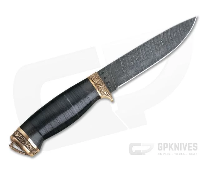 Olamic Cutlery Suna Stacked Leather Bronze Fittings Damascus Fixed Blade - Image 3