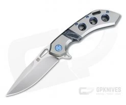 Olamic Cutlery Wayfarer 247 3-Hole Titanium Blue Mammoth Tooth Inlay Satin M390 Flipper