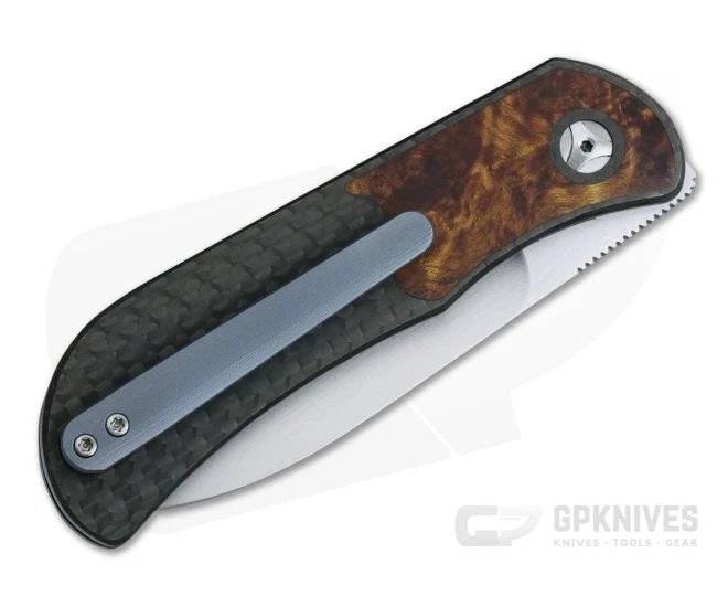 Burger Custom EXK Plus Carbon Fiber Maple Burl Satin M390 IKBS Top Flipper - Image 2