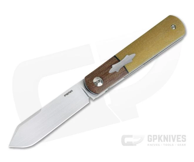 Enrique Pena Custom Barlow Spear Point Bolstered Butterscotch Canvas Micarta Front Flipper 4201
