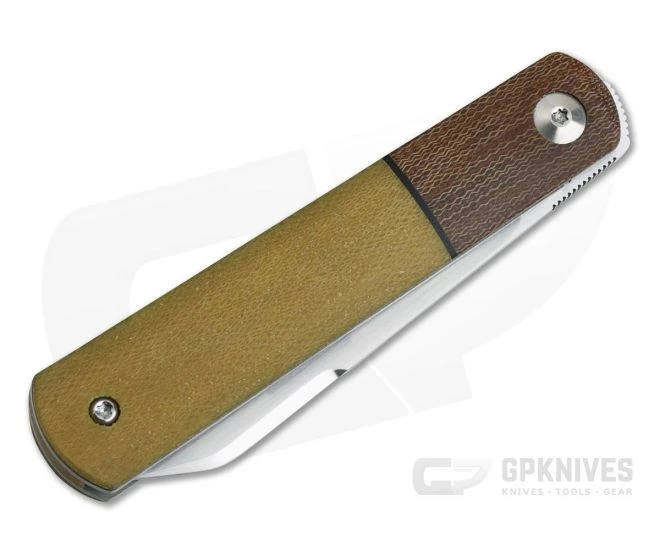 Enrique Pena Custom Barlow Spear Point Bolstered Butterscotch Canvas Micarta Front Flipper 4201 - Image 2