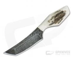 Olamic Cutlery Tanto Damascus and Stag Neck Knife with Leather Sheath 4218