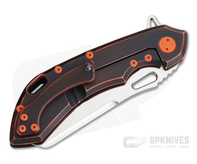 Olamic Cutlery Wayfarer 247S Black/Orange Distressed GunKote Satin Sheepscliffe M390 Flipper - Image 2