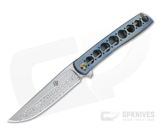 Brad Zinker Custom T FLF Clip Point Damasteel Blue Zirc Titanium Frame Lock Flipper