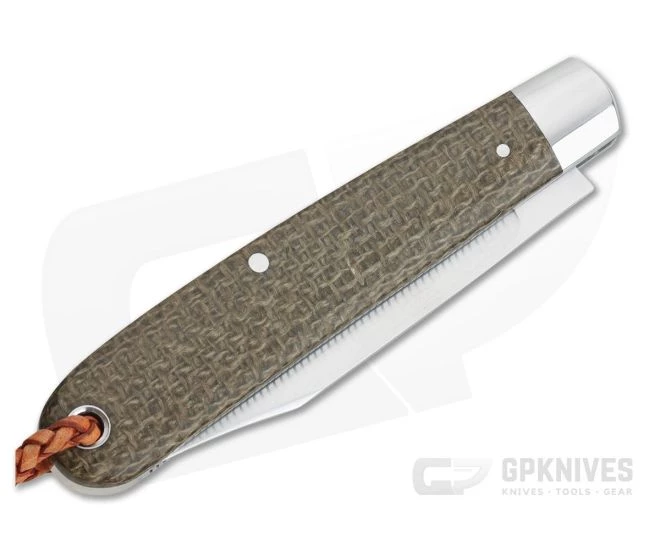 T.A. Davison Custom Burlap G-Carta Satin A2 Clip Point Slip Joint w/ Braided Leather Lanyard - Image 2