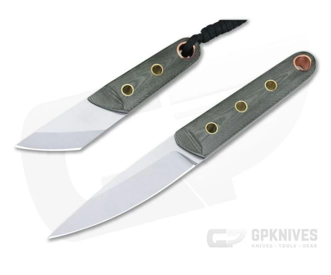 Sergey Rogovets Custom Green Micarta Kwaiken and Kiridashi Fixed Blade Knife Set 4253