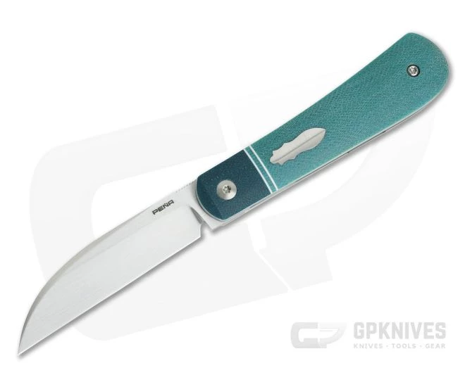 Enrique Pena Custom Swayback Wharncliffe Bolstered Teal Crosscut G-Carta Micarta Top Flipper 4258