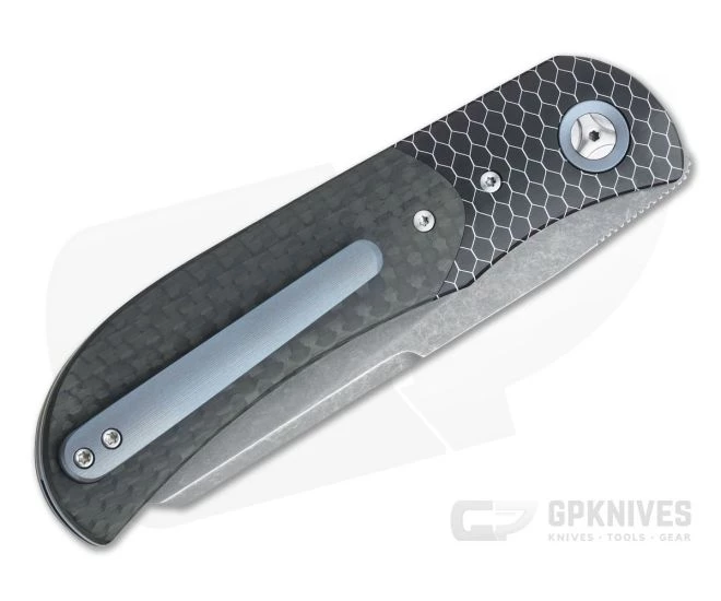 Burger Custom LEXK Plus Sheepsfoot Acidwash M390 C-TEK Bolstered Carbon Fiber Titanium Liner Lock Top Flipper - Image 2