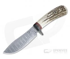 Camerer Knives Custom Nessmuk Hunter Damascus Stag Fixed Blade 4344