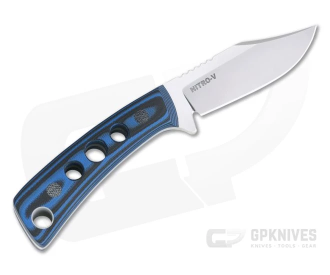 Tom Krein Custom TK-4 Mini-Bowie Hole Milled Blue/Black G10 Satin Nitro-V Fixed Blade 4401 - Image 3