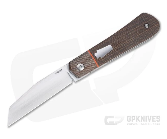 Enrique Pena Custom Front Flipper Raptor Bolstered Burlap Micarta Folder 4454