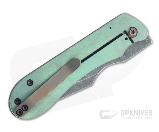 Maverick Custom Knives Frame Lock Front Flipper Harpoon Clip Acid Washed 10V Green Titanium Folder 4478 - Image 2