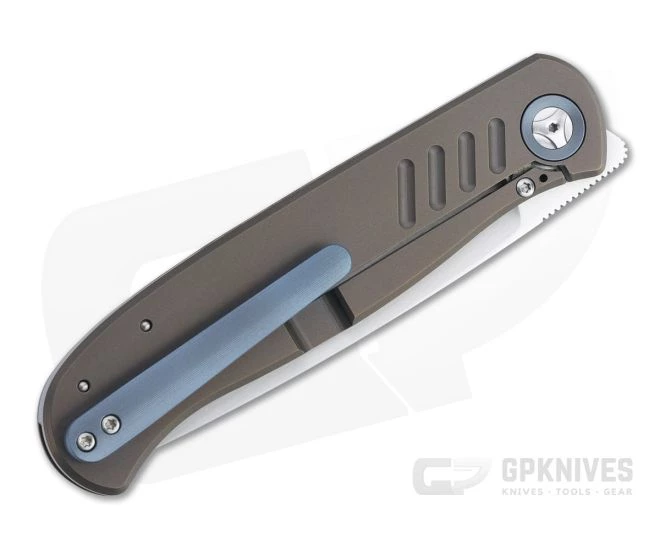 Burger Custom Atlas SFL Drop Point Satin Elmax Grooved Bronze Titanium Frame Lock Front Flipper 4494 - Image 2