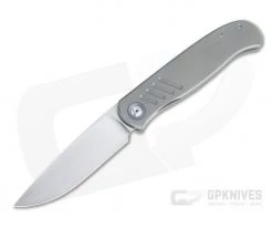 Burger Custom Atlas SFL Drop Point Satin Elmax Grooved Gray Titanium Frame Lock Front Flipper 4495