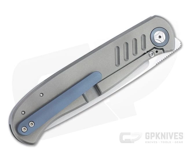 Burger Custom Atlas SFL Drop Point Satin Elmax Grooved Gray Titanium Frame Lock Front Flipper 4495 - Image 2