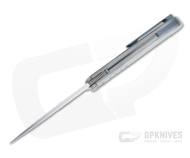 Burger Custom Atlas SFL Drop Point Satin Elmax Grooved Gray Titanium Frame Lock Front Flipper 4495 - Image 3