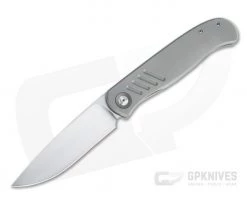 Burger Custom Atlas SFL Drop Point Satin Elmax Grooved Gray Titanium Frame Lock Front Flipper 4496