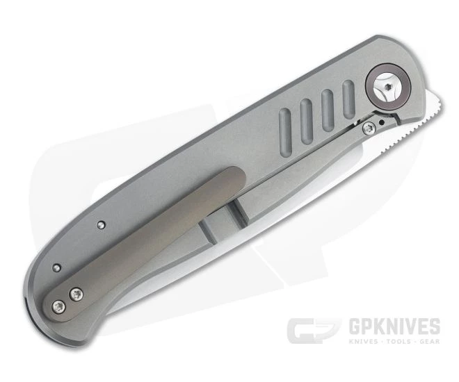 Burger Custom Atlas SFL Drop Point Satin Elmax Grooved Gray Titanium Frame Lock Front Flipper 4496 - Image 2