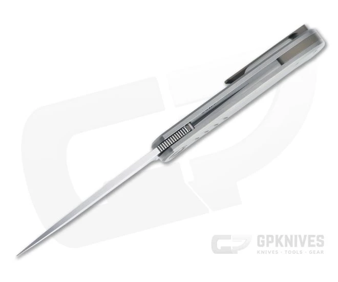 Burger Custom Atlas SFL Drop Point Satin Elmax Grooved Gray Titanium Frame Lock Front Flipper 4496 - Image 3
