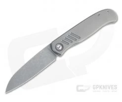 Burger Custom Atlas SFL Sheepsfoot Acid Washed Elmax Grooved Gray Titanium Frame Lock Front Flipper 4502