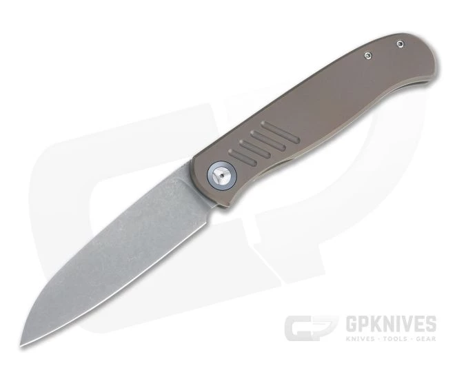 Burger Custom Atlas SFL Sheepsfoot Acid Washed Elmax Grooved Bronze Titanium Frame Lock Front Flipper 4504