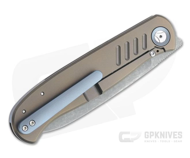 Burger Custom Atlas SFL Sheepsfoot Acid Washed Elmax Grooved Bronze Titanium Frame Lock Front Flipper 4504 - Image 2