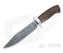 Bill Miller Custom Small Fighter Carbon Damascus Walnut Fixed Blade 4532